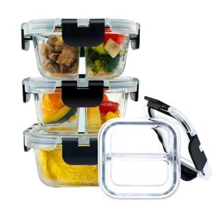 Glass Meal Prep Containers with Portion Control (3 Pack)