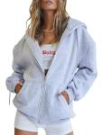 Oversized Zip Up Hoodie for Women - Grey