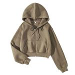 Olive Green Fleece Cropped Hoodie for Women