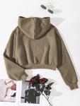 Olive Green Fleece Cropped Hoodie for Women