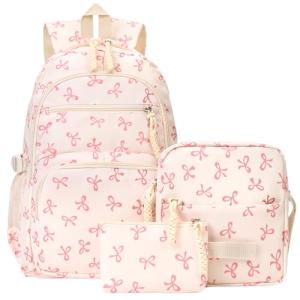 Cute Pink Kawaii Bow Backpack Set