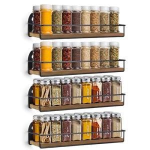 4 Pack Wall-Mounted Rustic Spice Rack Set