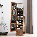 360 Swivel Jewelry Cabinet with Mirror - Rustic Brown