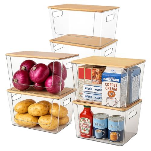 Clear storage bins (6 pack) with bamboo lids and open fronts