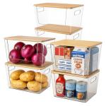 Stackable Clear Storage Bins with Bamboo Lids - 6 Pack