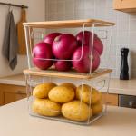 Stackable Clear Storage Bins with Bamboo Lids - 6 Pack