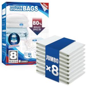 8 Pack Jumbo Vacuum Storage Bags for Clothes