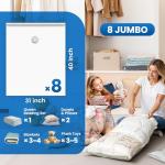 8 Pack Jumbo Vacuum Storage Bags for Clothes