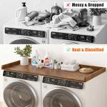 Piskyet Washer Dryer Countertop,Laundry Countertop with Edge Rails,27.5" Depth x 54" Wood Countertop For Washer and Dryer,Laundry Machine Topper for Laundry Room Organization and Storage(Rustic Brown)