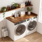 Piskyet Washer Dryer Countertop,Laundry Countertop with Edge Rails,27.5" Depth x 54" Wood Countertop For Washer and Dryer,Laundry Machine Topper for Laundry Room Organization and Storage(Rustic Brown)