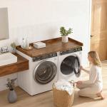 Piskyet Washer Dryer Countertop,Laundry Countertop with Edge Rails,27.5" Depth x 54" Wood Countertop For Washer and Dryer,Laundry Machine Topper for Laundry Room Organization and Storage(Rustic Brown)