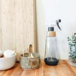 Full Circle Bottle Service - Refillable Glass Spray Bottle for Cleaning - Versatile Stream & Mist Options, Bamboo Details, Silicone Boot - Ideal for Non-Toxic Solutions & Plant Care, 16oz, Gray