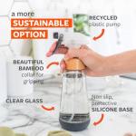 Full Circle Bottle Service - Refillable Glass Spray Bottle for Cleaning - Versatile Stream & Mist Options, Bamboo Details, Silicone Boot - Ideal for Non-Toxic Solutions & Plant Care, 16oz, Gray