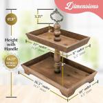 Felt Creative Home Goods Rustic Wood Two Tiered Tray Rectangle 2 Tier Serving Tray for Coffee Bar, Kitchen Counter, Dining Room Table, Cupcake Stand, Holiday and Farmhouse Decor (Rustic Brown)