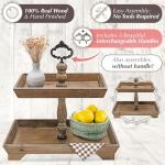 Felt Creative Home Goods Rustic Wood Two Tiered Tray Rectangle 2 Tier Serving Tray for Coffee Bar, Kitchen Counter, Dining Room Table, Cupcake Stand, Holiday and Farmhouse Decor (Rustic Brown)