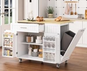 Rolling Kitchen Island Cart with Storage and Towel Bar