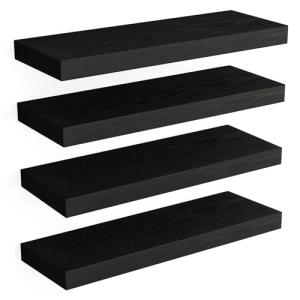 Black Rustic Floating Wall Shelves - Set of 4