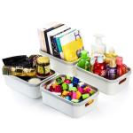 Set of 6 White Plastic Storage Bins with Handles