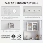 NEWOWNDS Wall-Mounted Bathroom Cabinet with Glass Door & Adjustable Shelves, Floating Storage for Kitchen & Laundry, White