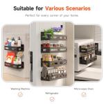 Sevenblue 4 Pack Magnetic Spice Rack for Refrigerator, Spice Rack Organizer, Moveable Magnetic Shelf Fridge Organizer with 4 Hooks for Kitchen and Oven Organization, Black