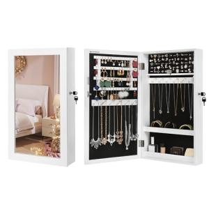 Wall-Mounted Lockable Jewelry Cabinet with Mirror
