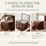 Elegant Black Walnut Jewelry Box with Mirror & Storage