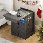 Farmhouse Nightstand with Gun Drawer and LED Lights