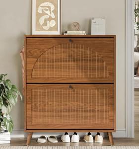 Narrow Wood Shoe Storage Cabinet with Flip Drawers