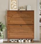 Narrow Wood Shoe Storage Cabinet with Flip Drawers