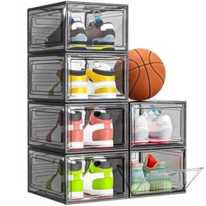 Sturdy Stackable Clear Shoe Storage Organizer 6 Pack