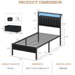 Grey Upholstered Twin Bed Frame with Charging Station