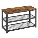 VASAGLE, 3-Tier Shoe Rack, Shelf Storage Bench with Metal Mesh Shelves and Seat, Free Standing Shoe Organizer for Entryway, 11.8 x 28.7 x 17.7 Inches, Rustic Brown and Black ULBS73X