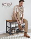VASAGLE, 3-Tier Shoe Rack, Shelf Storage Bench with Metal Mesh Shelves and Seat, Free Standing Shoe Organizer for Entryway, 11.8 x 28.7 x 17.7 Inches, Rustic Brown and Black ULBS73X