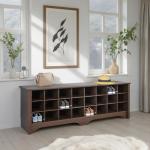 Prepac Cabinet Shoe Cubby Bench, 15.5"D x 60"W x 20.25"H, Brown