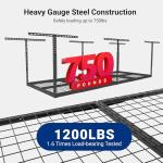 FLEXIMOUNTS 3x8 Overhead Garage Storage Rack,Adjustable Garage Storage Organization Systerm,Heavy Duty Metal Garage Ceiling Storage Racks,600lbs Weight Capacity,Black