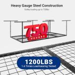 FLEXIMOUNTS 4x8 Overhead Garage Storage Rack, Adjustable Garage Storage Organization Systerm, Heavy Duty Metal Garage Ceiling Storage Racks, 600lbs Weight Capacity, Black