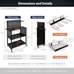 Lumizone 3-Tier Foldable Rolling Tool Cart with Wheels, Utility Cart with Pegboard for Garage Organizer and Tool Storage, Power Tool Storage Cart on Wheels (Tool Cart)