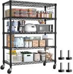 PrimeZone 5 Tier Wire Shelving Rack Storage Shelves with Wheels,Adjustable Rolling Heavy Duty Metal Shelving Unit,Utility Shelf for Kitchen Garage Closet Pantry Laundry 36" W x 14" D x 74" H