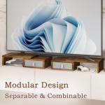 TEAMIX Dual Monitor Stand Riser - Adjustable Length & Angle, 2 Drawers for 2/3 Monitors/Laptop/PC, Wood Desk Organizer (Brown, 47.2 inch)