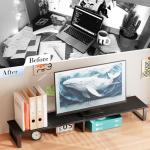 aboxoo 47" TV Shelf Riser for 32-60 inch TV with Solid Black Construction and Black Oak Wood, Long TV Stand for Home Office, Computer Monitor Table for Study Office