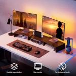 FITUEYES Dual Monitor Stand – 3 Shelf Computer Monitor Riser, Wood Desktop Stand with Adjustable Length and Angle, Desk Accessories, Office Supplies Medium Brown, DT108002WB