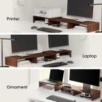 FITUEYES Dual Monitor Stand – 3 Shelf Computer Monitor Riser, Wood Desktop Stand with Adjustable Length and Angle, Desk Accessories, Office Supplies Medium Brown, DT108002WB