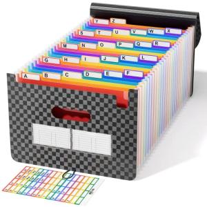 ABC life 26 Pockets Accordian File Organizer,Expanding File Folder/Portable A4 Letter Size Filling Box, Expandable Desktop Accordion Folder, Plastic Paper Document Coupon Organizer with Colored Label