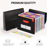 Sooez 24 Pockets Expanding File Folder with Blank Labels, According File Organizer with Expandable Cover, Desktop Accordion Folders Letter A4 Paper Document Storage Organizer, Black