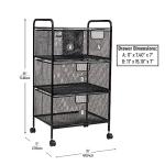 Mind Reader Cart with Drawers, Office Organizer, Utility Cart, Bathroom, Kitchen, Metal Mesh, 16"L x 11"W x 29"H, Black