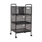 Mind Reader Cart with Drawers, Office Organizer, Utility Cart, Bathroom, Kitchen, Metal Mesh, 16"L x 11"W x 29"H, Black