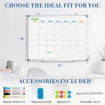 WALGLASS Dry Erase Calendar Whiteboard for Wall, 24" x 18" Double-Sided Monthly Calendar White Board with Silver Aluminum Frame, Hanging or Wall Mount Whiteboard for Home, Office, School