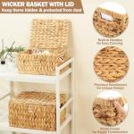 Edergoo Wicker Basket with Lid, Water Hyacinth Storage Baskets for Shelves, Large & Small Storage Basket with Lid and Built-in Handles, Hand Woven Hyacinth Baskets 2 Pack