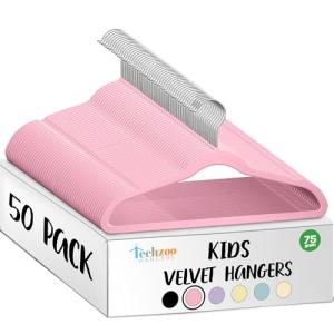 Kids Velvet Non-Slip Hangers - 50 Pack Pink