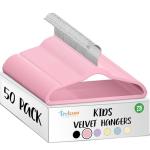 Kids Velvet Non-Slip Hangers - 50 Pack Pink